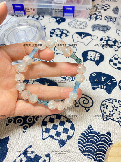 Handmade glass beads pink blue bracelet