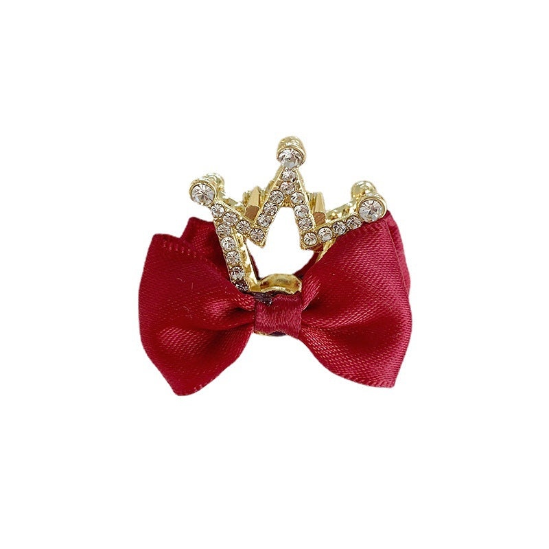 Rhinestone bow small hair grab clip（Red crown）