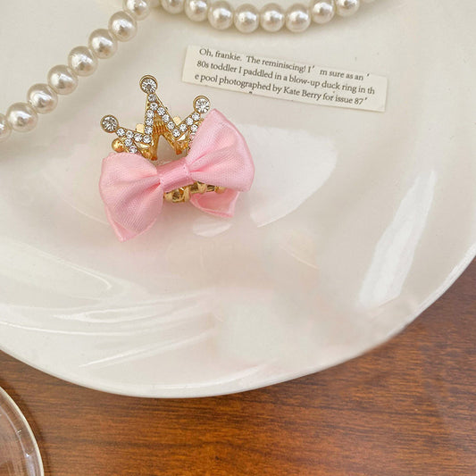 Rhinestone bow small hair grab clip（Pink crown）