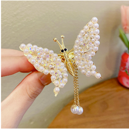 Moving butterfly hairpin kids rhinestone three-dimensional flying wings head flower girl hairpin(Gold)