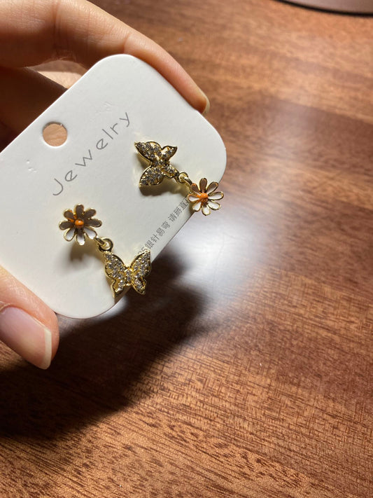 Butterfly and flower earrings