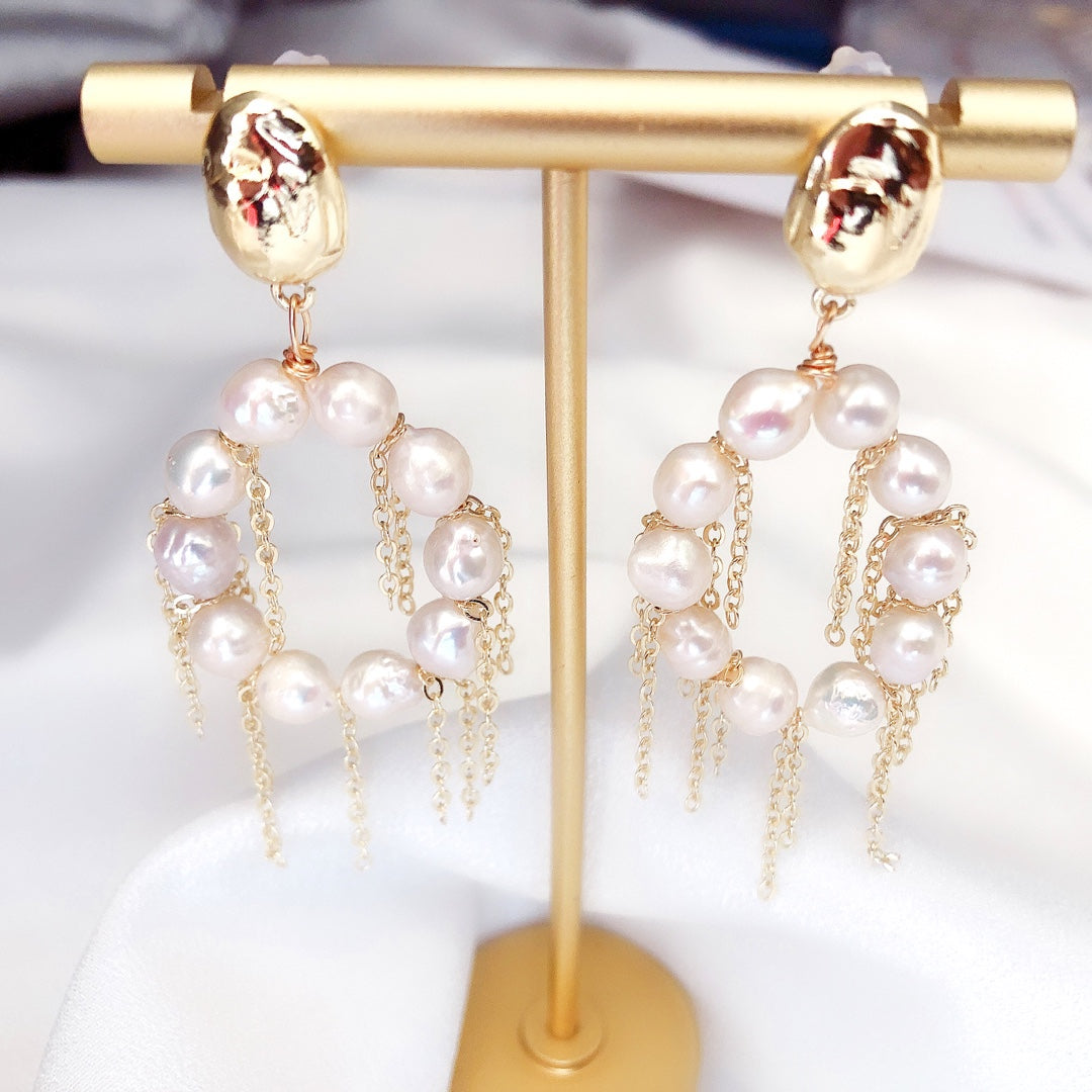 INS style fringed hoop stud earrings