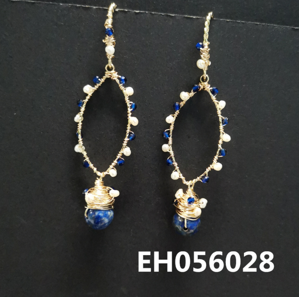 Lapis lazuli winding pearl earrings