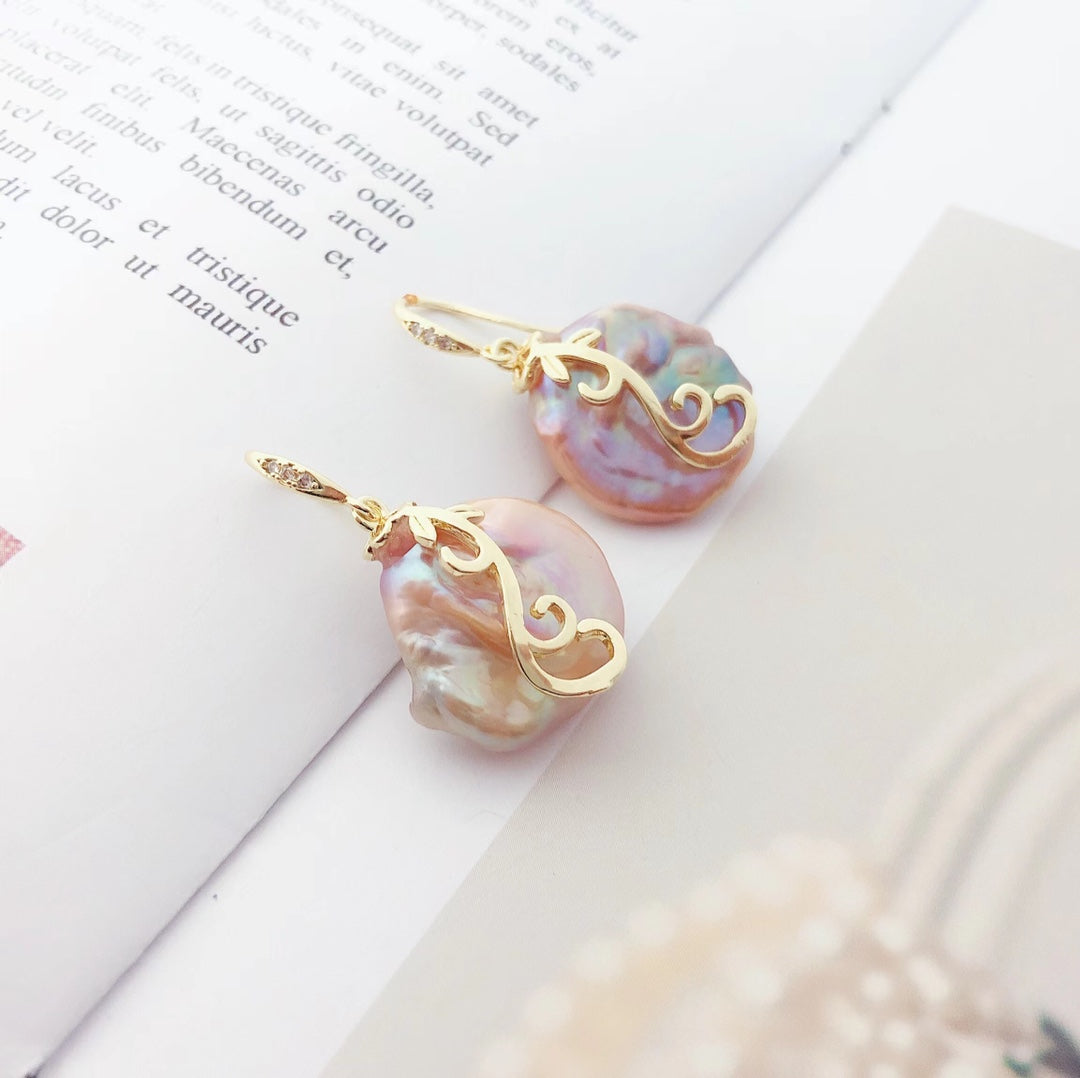 Baroque metal uneven earrings