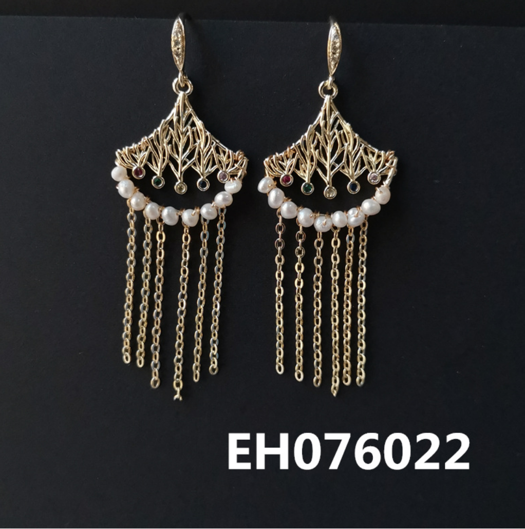 Vintage bead-shaped fringed pearl earrings