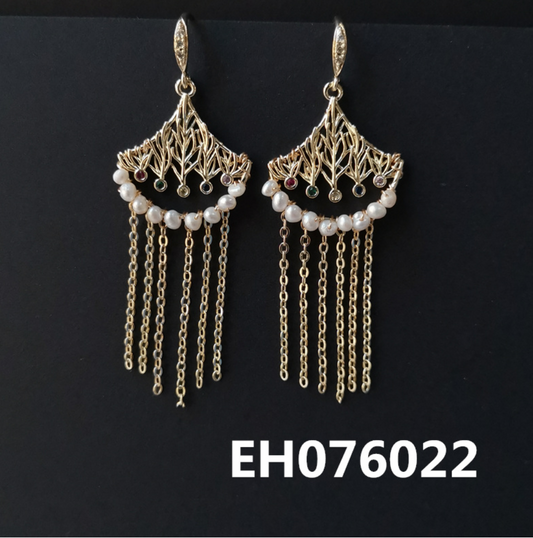 Vintage bead-shaped fringed pearl earrings