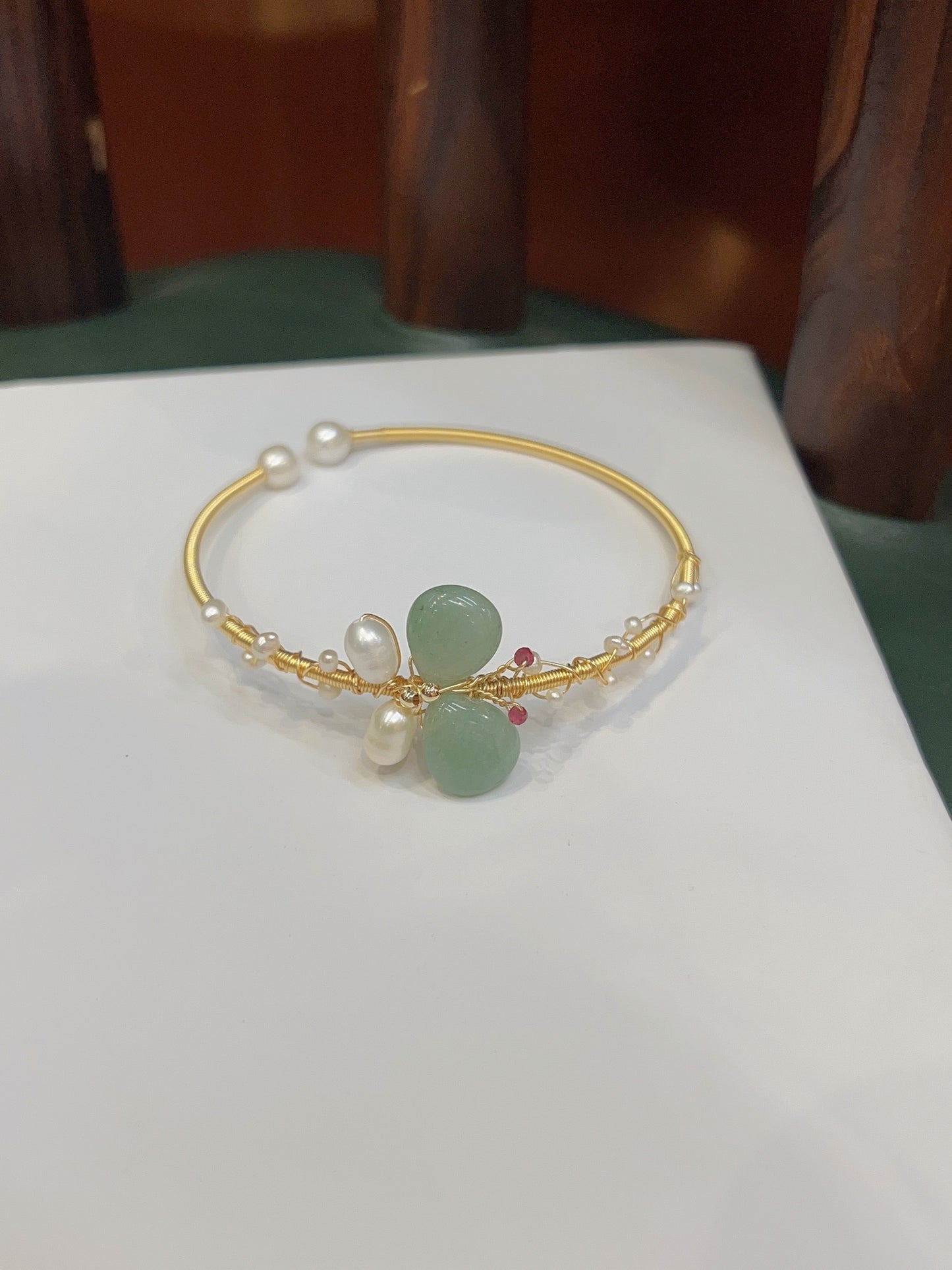Green Aventurine butterfly pearl bracelet