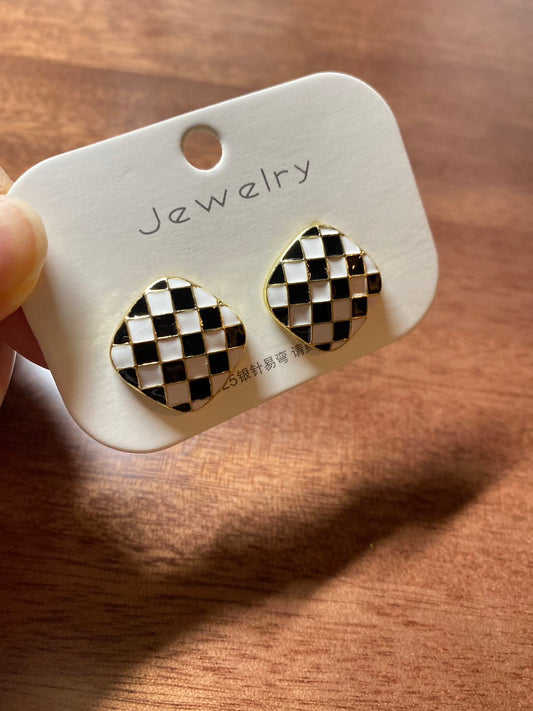 Black and white square earrings